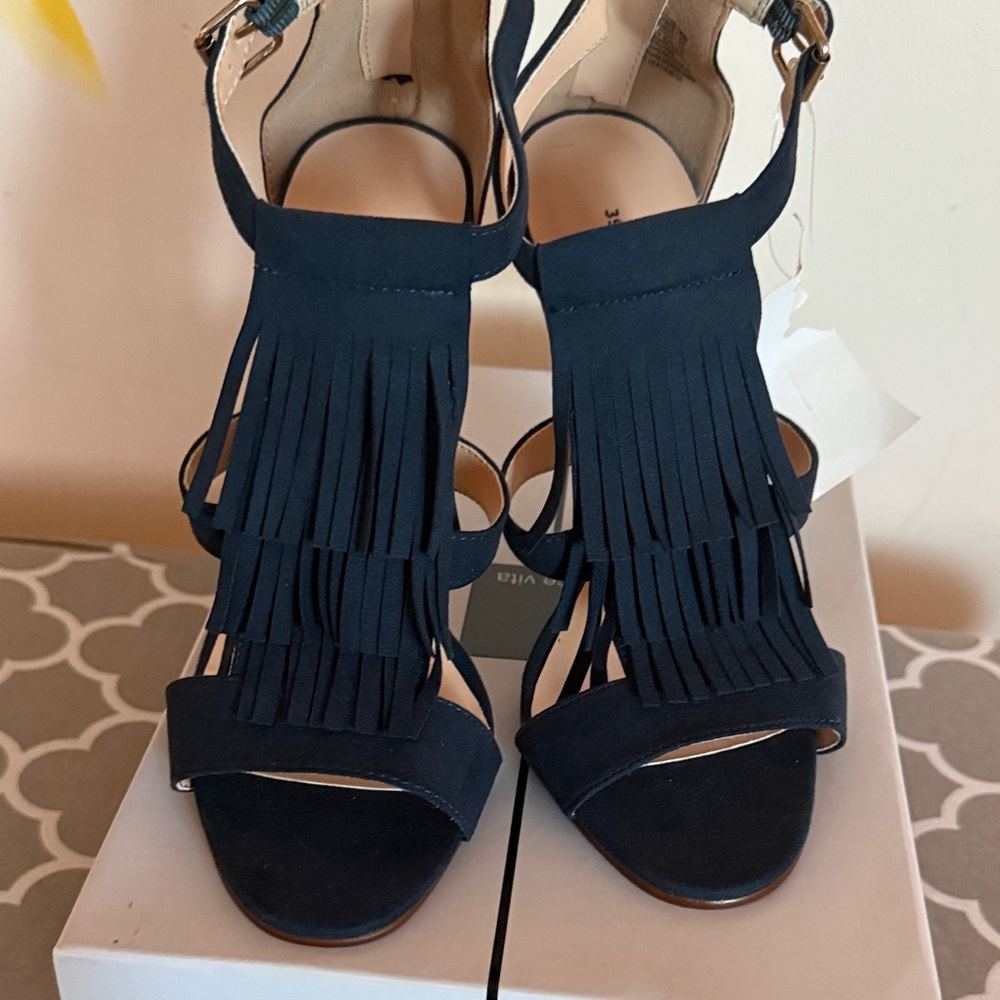 Navy Fringe Sandals